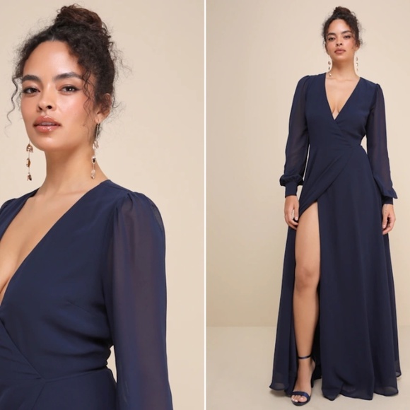 LULU's Special Event Wedding Bridesmaid Flowy Romantic Wrap Dress - Picture 1 of 8